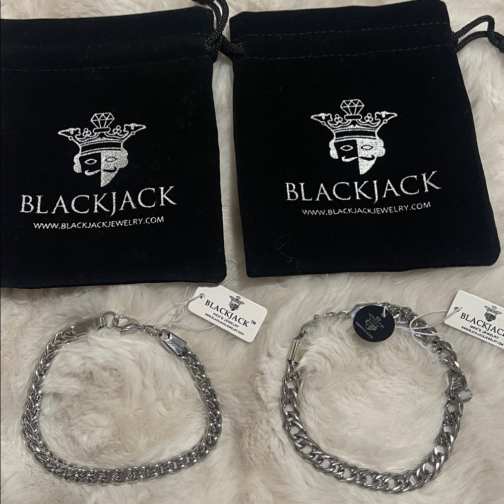 ❤️NEW!!!❤️ Men’s Blackjack Silver Chain Bracelet with Pouch.Gift idea for Xmas.